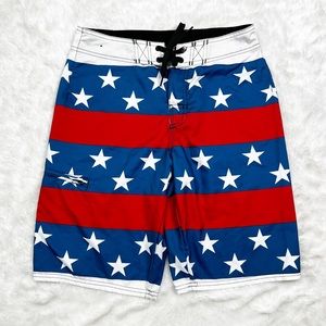 Hang Ten Stars & Stripes Board Shorts 10” Size 28